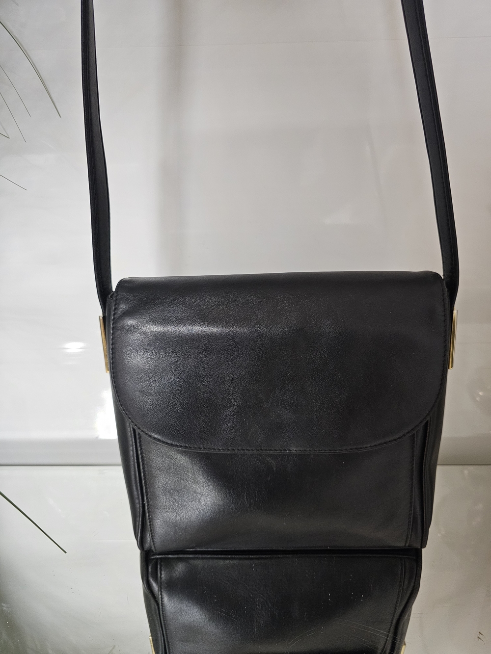 Principles Classic Black Leather   Messenger Bag with Adjustable Strap